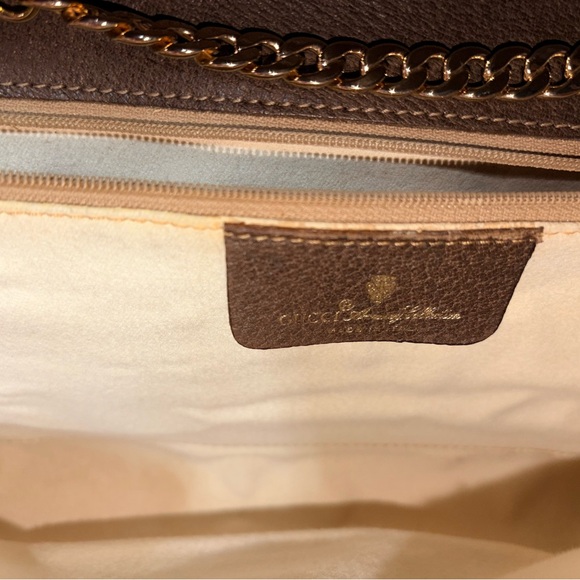 Gucci Beige GG Supreme Crossbody with Brown Leather Trim and Gold Chain - Picture 7 of 8